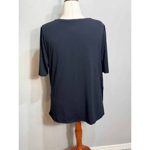 Chico's black knit top short sleeve with subtle draping on front Sz 3 US XL - Picture 5 of 8